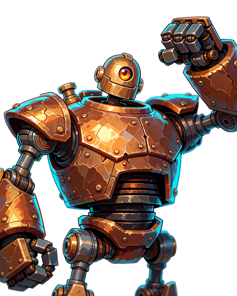 Fernando, bursztynowo-bronzowy robot Casoola Casino z tłokowymi ramionami, maskotka turniej&oacute;w